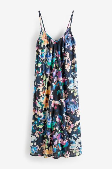 Buy Navy Blue Floral Textured Volume Summer Maxi Dress from Next
