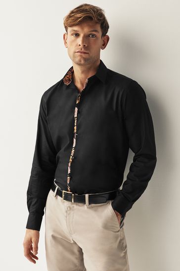 Black Slim Fit Trimmed Formal Shirt