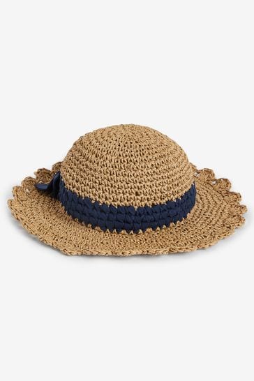 Neutral/Black Scalloped Edge Straw Hat (1-10yrs)