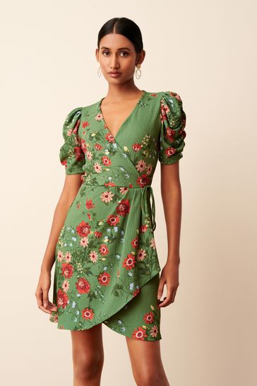 Ditsy print shop wrap dress