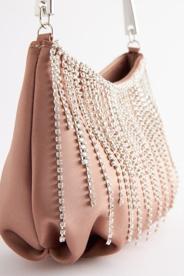 Buy Nude Satin Jewel Fringe Occasion Bag from Next Germany