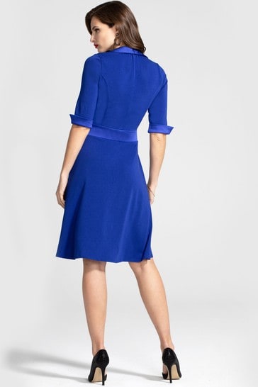 Buy HotSquash Blue Fit And Flare Wrap Dress With Silky Trim from Next  Gibraltar