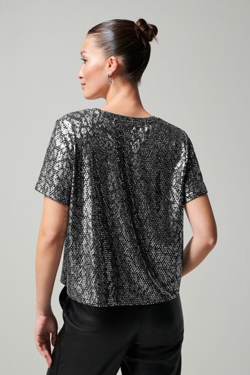 Black and silver sequin top deals