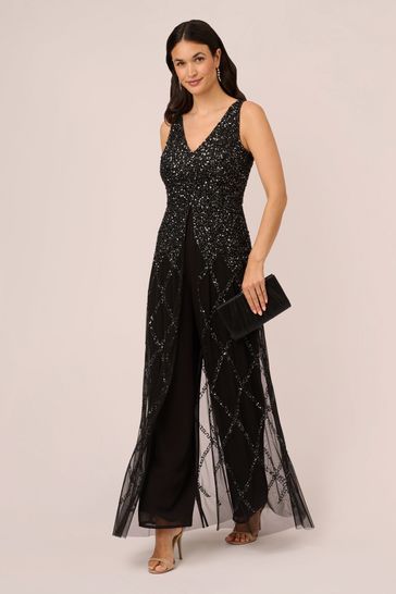 Buy Adrianna Papell Beaded Georgette Black Jumpsuit from Next Belgium