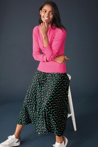 printed pleated midi skirt