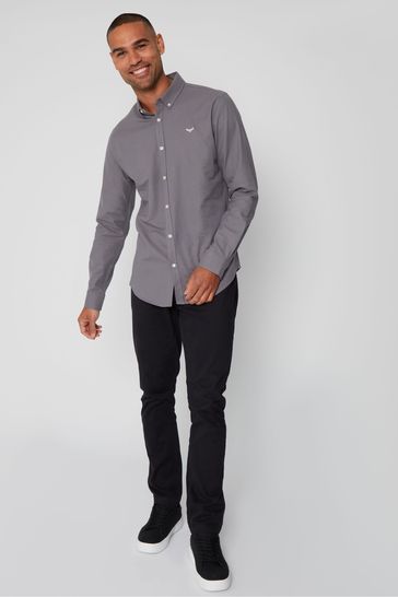 Camisa Oxford de algodón gris claro de manga larga de Threadbare