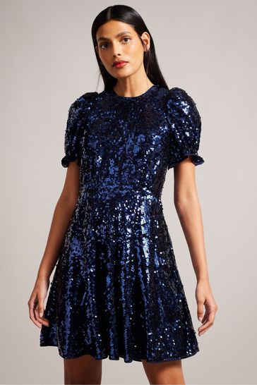 Buy Ted Baker Zayyla Blue Sequin Puff Sleeve Mini Dress from Next Poland