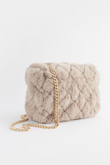 Buy Mink Brown Faux Fur Quilt Lock Cross Body Bag from Next Luxembourg