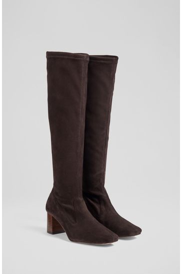 Buy LK Bennett Davina Chocolate Stretch Suede Knee High Brown