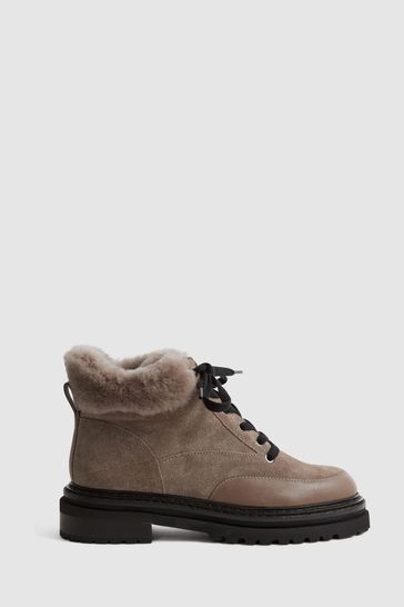 Reiss Mink Leonie Suede Faux Fur Hiking Boots