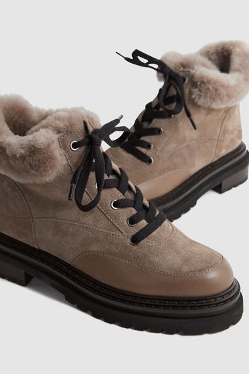 Buy Reiss Mink Leonie Suede Faux Fur Hiking Boots from Next Austria