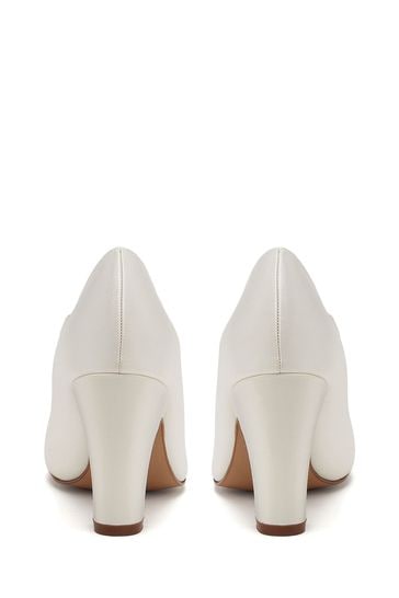 Truffle Collection Wide Fit pointed mid block heel shoes in white -  ShopStyle