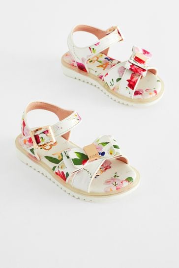 Baker by Ted Baker Girls Floral Patent White Sandals with Bow