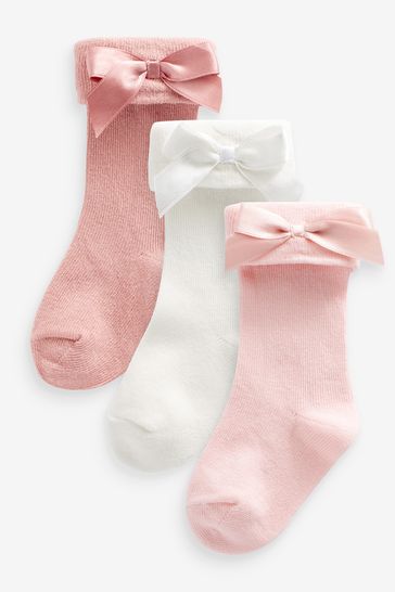 Pink/White Baby Bow Socks 3 Pack (0mths-2yrs)