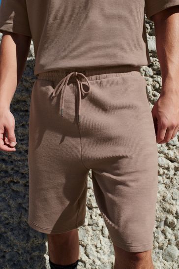 Dark Stone Textured Zip Pocket Jersey Shorts