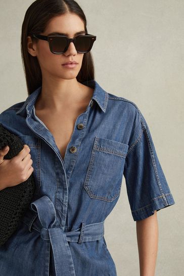 Buy Reiss Indigo Seren Denim Belted Playsuit from Next Bahrain