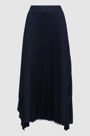 Buy Reiss Navy Jodie Pleated Asymmetric Midi Skirt from Next Netherlands