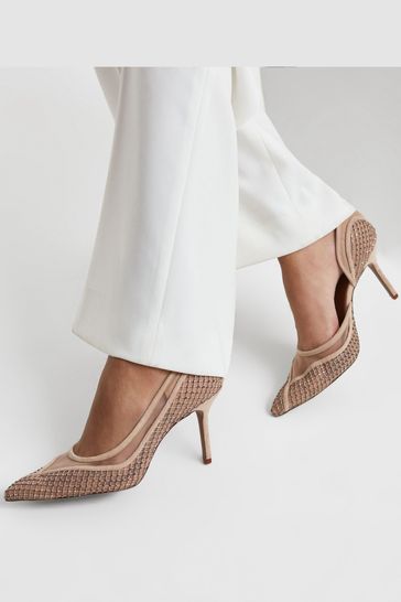 Buy Reiss Nude Keri Embellished Mesh Court Shoes from Next Turkey