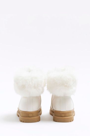 Buy River Island Cream Faux Fur Hiker Girls Boots from Next Singapore
