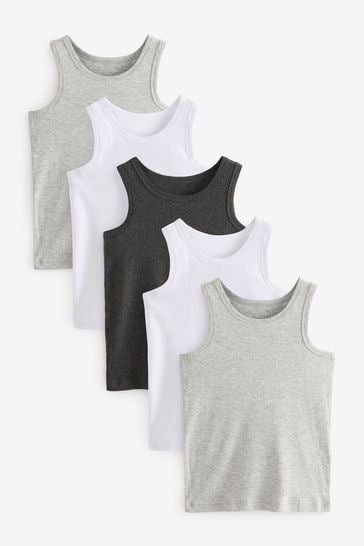 Grey Organic Cotton Vests 5 Pack (1.5-16yrs)
