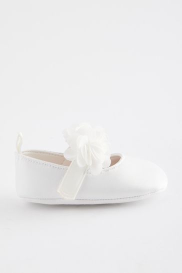 White Baby Bridesmaid Corsage Mary Jane Shoes 0 24mths