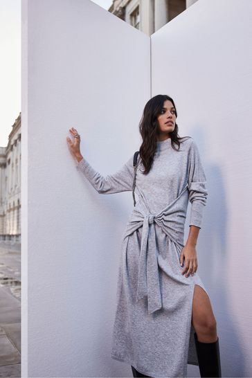 Mint Velvet Grey Grey Knot Midi Dress