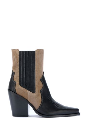 Mint Velvet Black/Brown Blocked Cowboy Boots