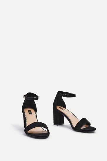 Black open hot sale toe block heels