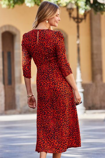 Red leopard print midi dress store