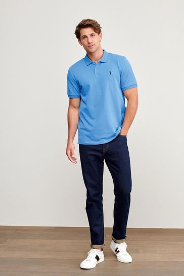 Buy Blue Cornflower Slim Fit Short Sleeve Pique Polo Shirt from Next Luxembourg