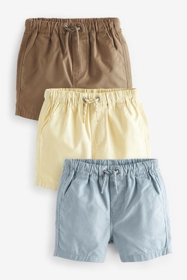 Tan/Blue/Lemon Pull On Shorts 3 Pack (3mths-7yrs)