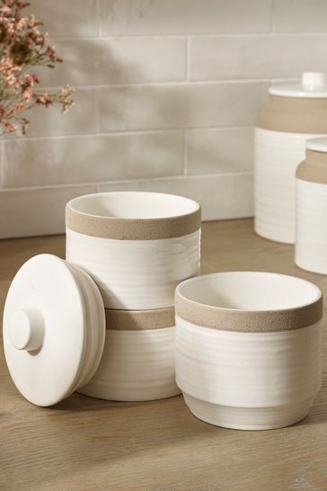 White Kya Set of 3 Storage Jars Textured