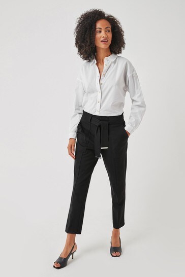 Black Ponte Belted Taper Trousers