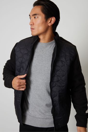 Threadbare Black Zip Up Quilted Fleece Jacket
