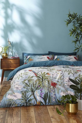 Accessorize Blue Paradise Tropical Floral Cotton Duvet Cover And Pillowcase Set