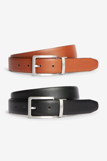 Black/Tan Brown Signature Italian Leather Grain Effect Belt