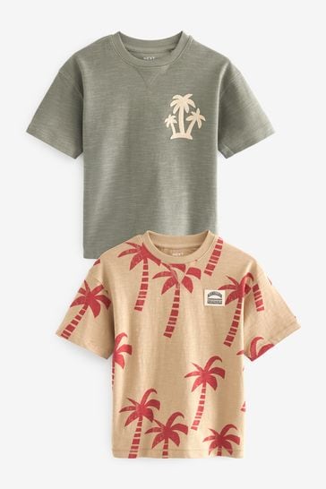 Khaki/Stone Palm Graphic Short Sleeve T-Shirts 2 Pack (3-16yrs)