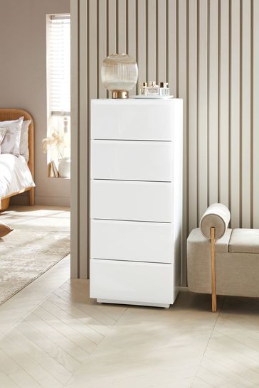 Tall white gloss online chest of drawers