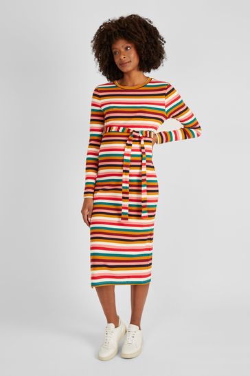 JoJo Maman Bébé Multi Stripe Ribbed Jersey Maternity Dress