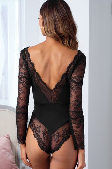 Buy Lipsy Black Lace Long Sleeve Body from Next Canada