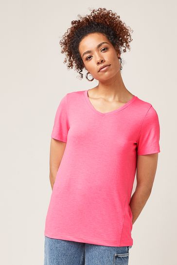 Fluro Pink Slouch V-Neck T-Shirt