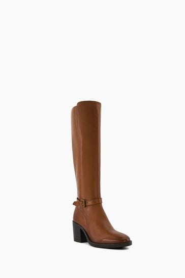Buy Dune London Trance Buckle Heeled Knee High Black Boots from