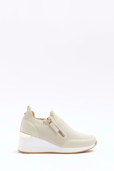 River Island Brown Girls Beige Wedge Trainers