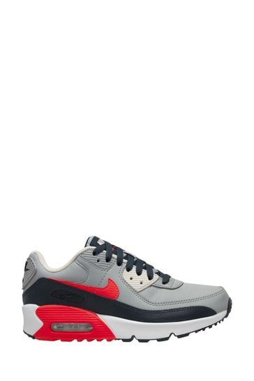 Nike Grey/Red/Black Air Max 90 Youth Trainers