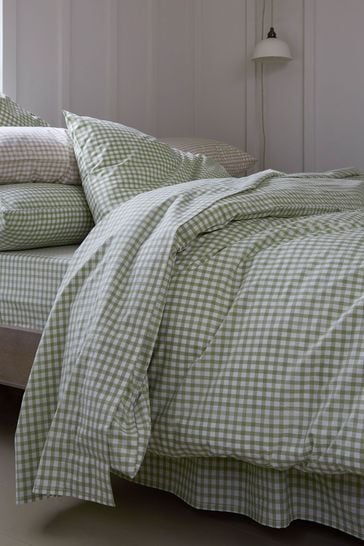 Piglet in Bed Pear Gingham Linen Fitted Sheet