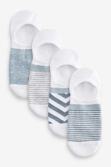 White/Blue Sparkle Stripe Invisible Socks 4 Pack