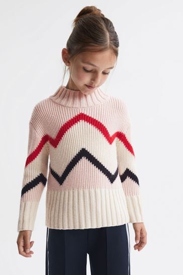 Reiss Pink Riley Junior Knitted Zig-Zag Jumper