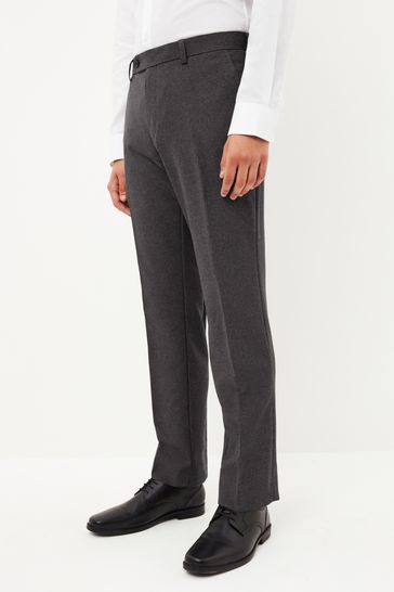 Grey Machine Washable Plain Front Smart Trousers