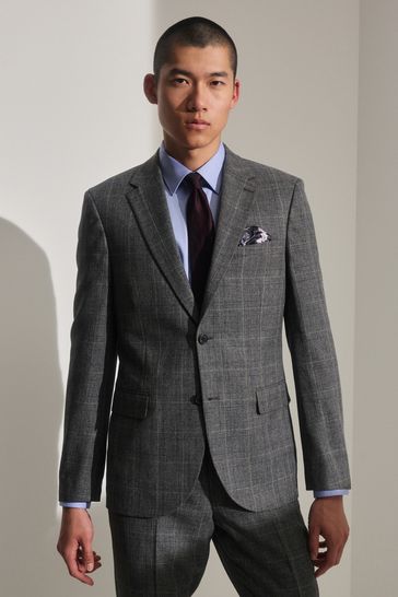 Grey Slim Fit Prince of Wales Check Suit Jacket