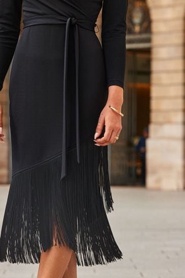 Black tassel online midi dress